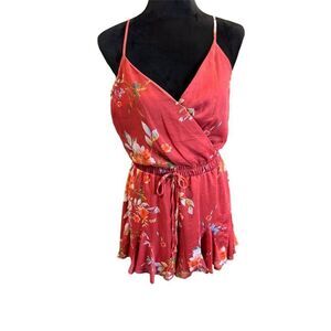Trixxi Women's Red Floral Spaghetti Straps Romper Red Size L